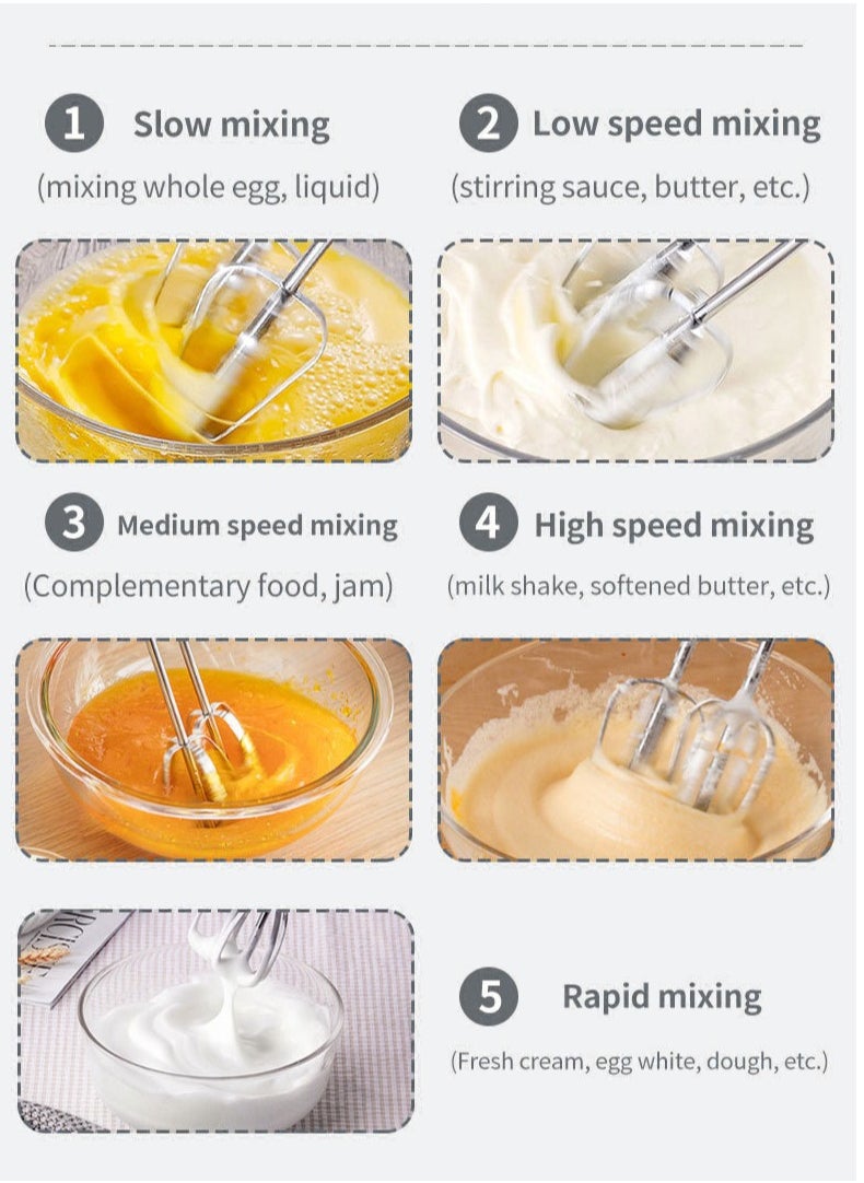 5-Speed Hand Mixers with Turbo Button,3 IN 1 Electric Whisk Includes Egg Whisk,Beaters and Dough Hooks,800W,SK-02017