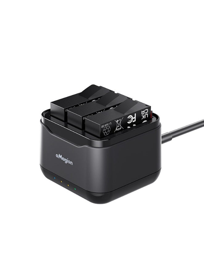 aMagisn Triple Battery Charger for Insta360 AcePro2 – Fast Smart Charging with SD Card Storage, Overcharge & Heat Protection, Compact and Reliable - Image 1