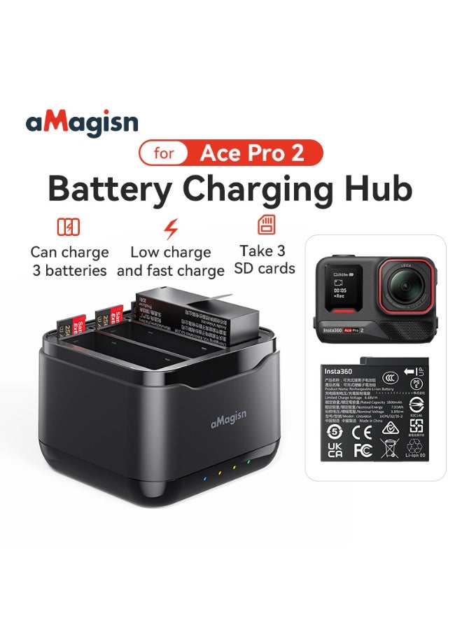 aMagisn Triple Battery Charger for Insta360 AcePro2 – Fast Smart Charging with SD Card Storage, Overcharge & Heat Protection, Compact and Reliable - Image 2