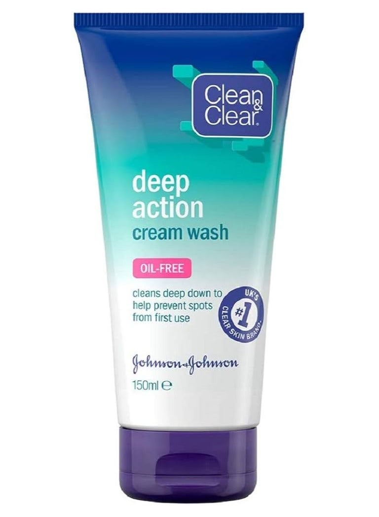 Clean & Clear Deep Action Oil-Free Cream Wash, 150ml