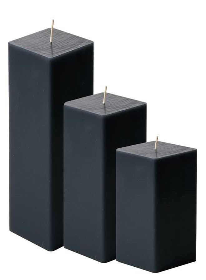 Luces®Smokeless Scented Paraffin Wax Set 3 Black Square Cube Pillar Candle for Party,Birthday Party,Dinner Table, Living Room - Image 1