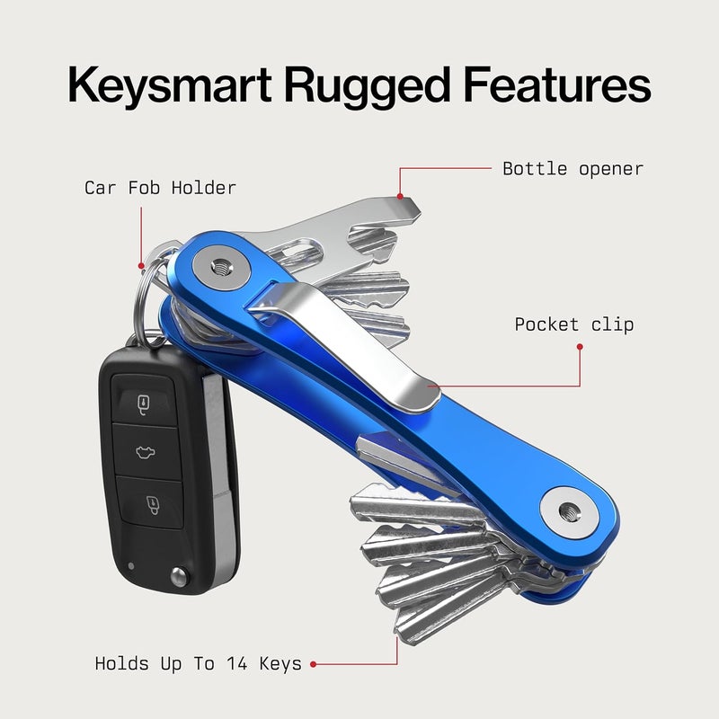 KeySmart Rugged Multi-Tool Key Holder with Bottle Opener and Pocket Clip - Blue - Image 4
