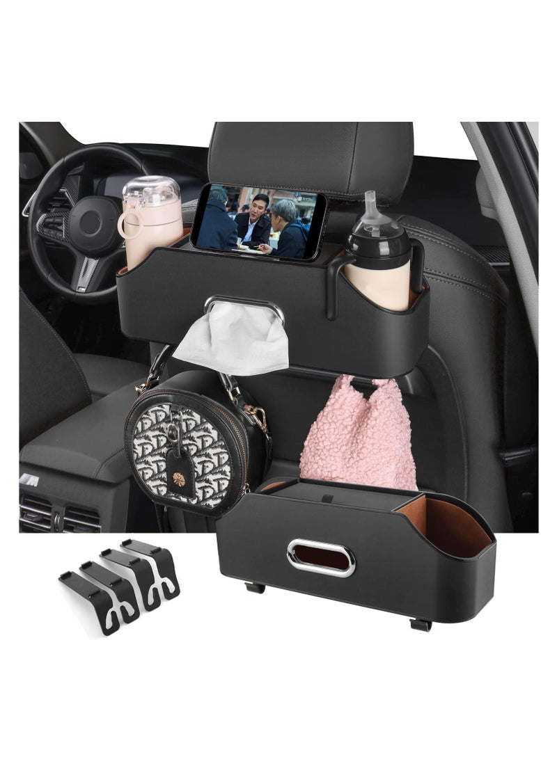 SYOSI Car Back Seat Organizer with 2 Drink Cup Holders - Tissue Box and Storage Box Hook - Multi-functional Storage - Great for Kids and Travel (Black)  - Image 1