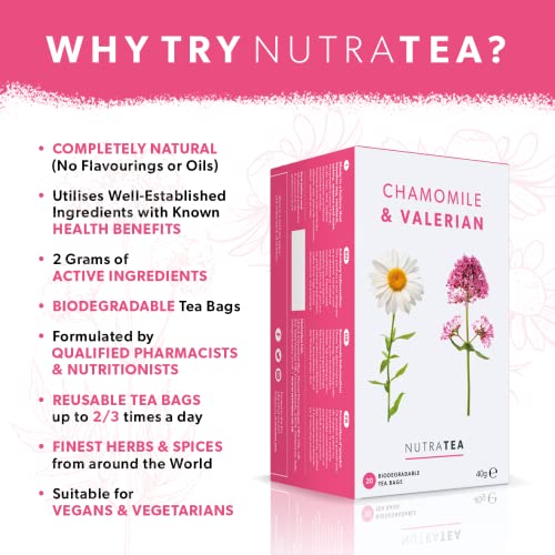 Nutra Tea NutraTea - Chamomile & Valerian Tea- Bedtime and Night Time Tea - 40 Tea Bags - Image 3