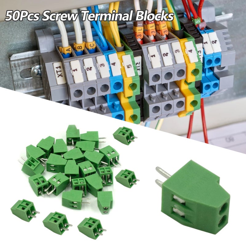 Terminal Blocks: 50Pcs 2.54mm Pitch, Accommodates 26-18 AWG Wires - 150 Vac 6 Amps Rating Screw Terminal for Electrical Projects - Image 2