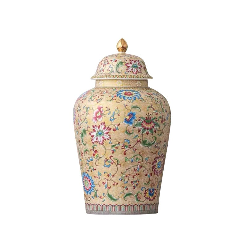 NS Online Golden Flowers Urn Adult Ashes - 11.6 inches 200 lb Ceramics Decorative Memorial Large Urn, Capacity 200 Cubic inches Funeral Keepsake Big urn for/Humans/Female/Pet - Image 1