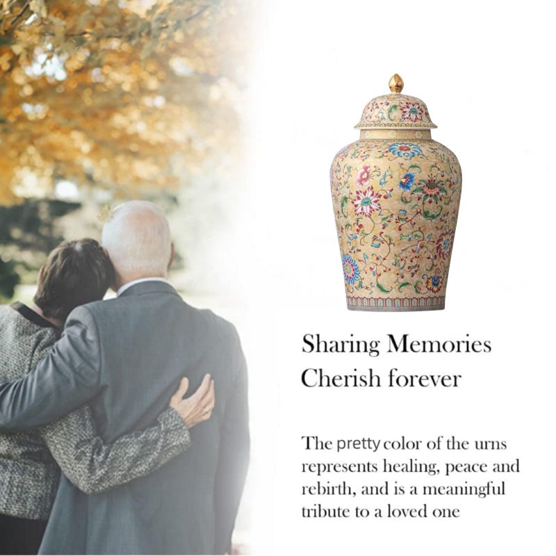 NS Online Golden Flowers Urn Adult Ashes - 11.6 inches 200 lb Ceramics Decorative Memorial Large Urn, Capacity 200 Cubic inches Funeral Keepsake Big urn for/Humans/Female/Pet - Image 4