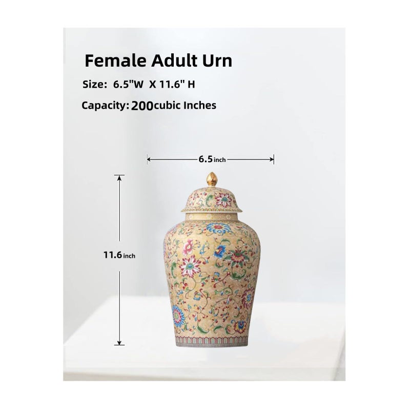 NS Online Golden Flowers Urn Adult Ashes - 11.6 inches 200 lb Ceramics Decorative Memorial Large Urn, Capacity 200 Cubic inches Funeral Keepsake Big urn for/Humans/Female/Pet - Image 2