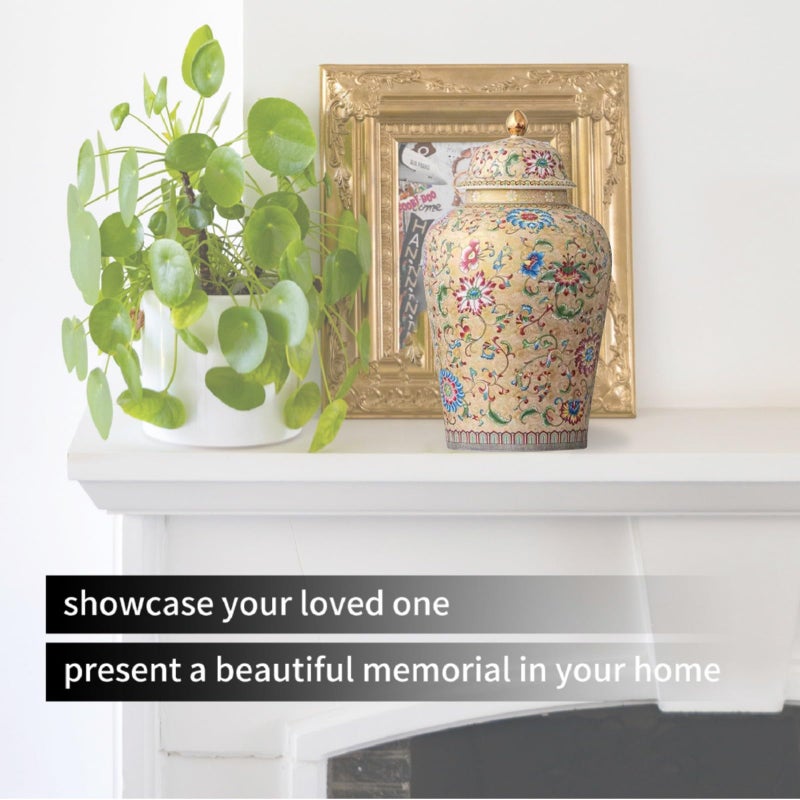 NS Online Golden Flowers Urn Adult Ashes - 11.6 inches 200 lb Ceramics Decorative Memorial Large Urn, Capacity 200 Cubic inches Funeral Keepsake Big urn for/Humans/Female/Pet - Image 5