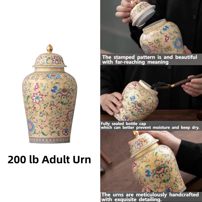 NS Online Golden Flowers Urn Adult Ashes - 11.6 inches 200 lb Ceramics Decorative Memorial Large Urn, Capacity 200 Cubic inches Funeral Keepsake Big urn for/Humans/Female/Pet - Image 3