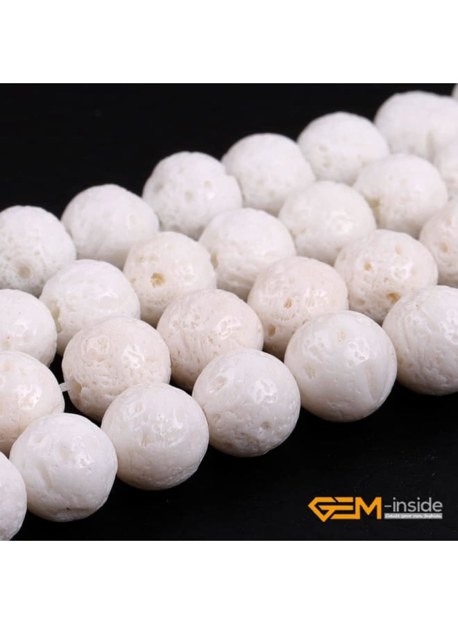 خرز مرجاني لصنع المجوهرات أحجار كريمة أصلية فضفاضة خرز كريستالي طبيعي قوة حجر الطاقة للبالغين 15 بوصة (مرجان أبيض كريمي، 6 مم) - Image 3