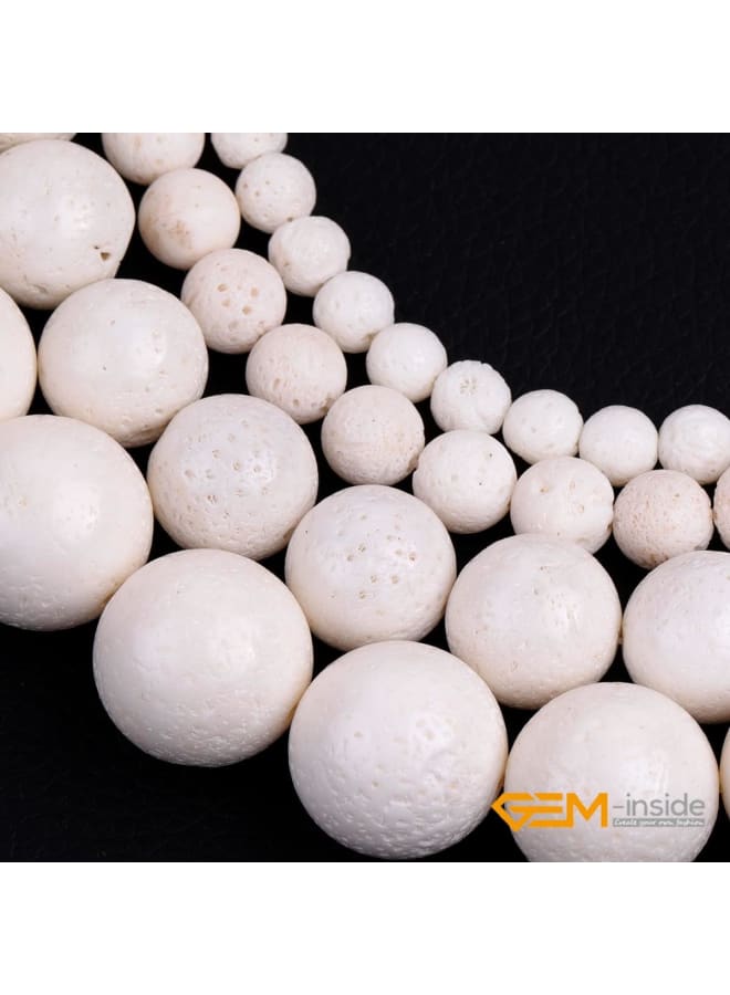 خرز مرجاني لصنع المجوهرات أحجار كريمة أصلية فضفاضة خرز كريستالي طبيعي قوة حجر الطاقة للبالغين 15 بوصة (مرجان أبيض كريمي، 6 مم) - Image 5