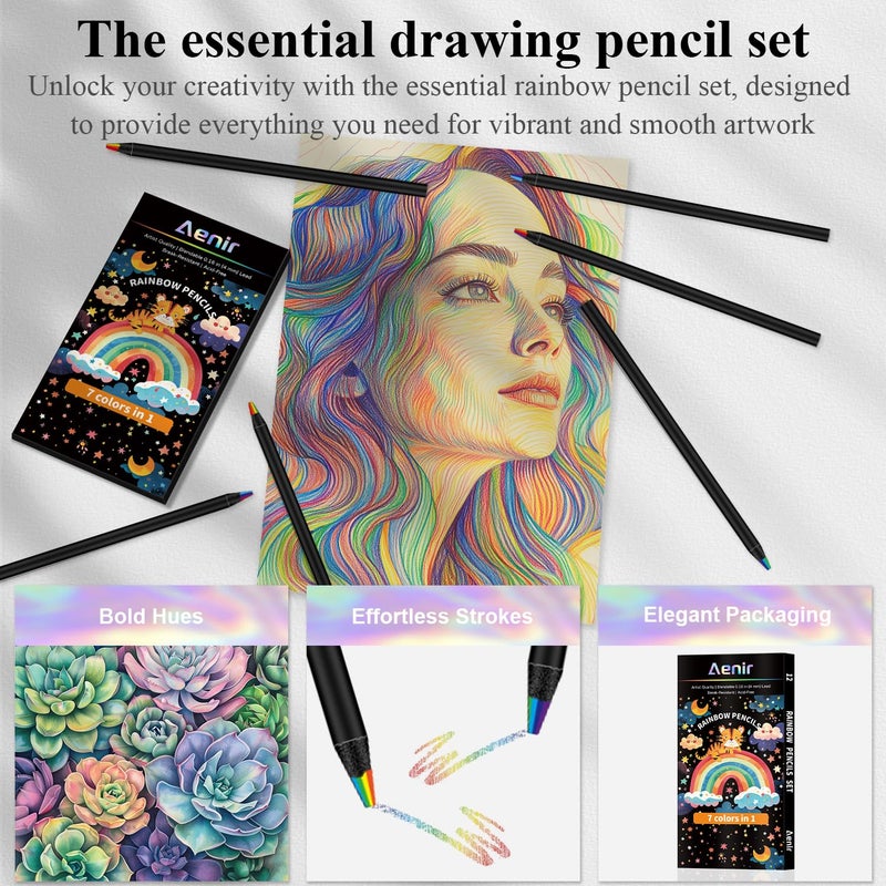 Aenir Valentines Day Gifts for Kids, 7 Color in 1 Rainbow Pencils for Kids, 12 Pack Rainbow Colored Pencil for Adult Coloring, Multicolor Pencil for Valentineâ€™s Day, Easter Gifts, Art Supplies - Image 5