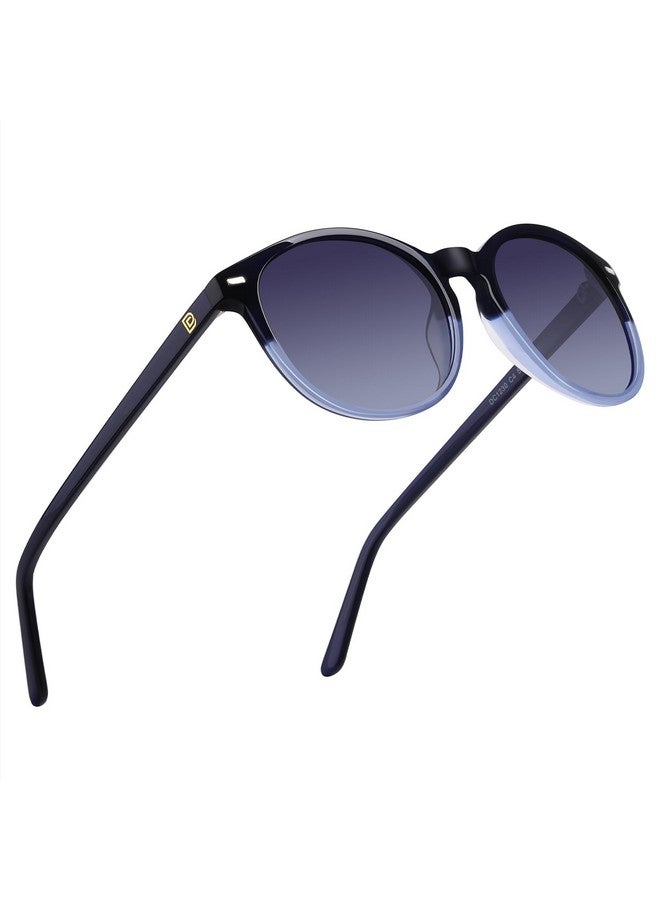 Duco Retro Round Uv400 Polarized Sunglasses For Women Men Vintage Shades Classic Acetate Trendy Fashion Sunglass Dc1230 (Dark Blue Frame Blue Lens) - Image 1