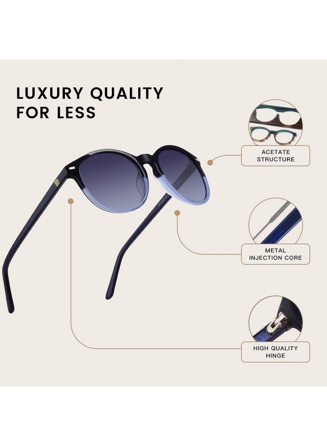 Duco Retro Round Uv400 Polarized Sunglasses For Women Men Vintage Shades Classic Acetate Trendy Fashion Sunglass Dc1230 (Dark Blue Frame Blue Lens) - Image 4