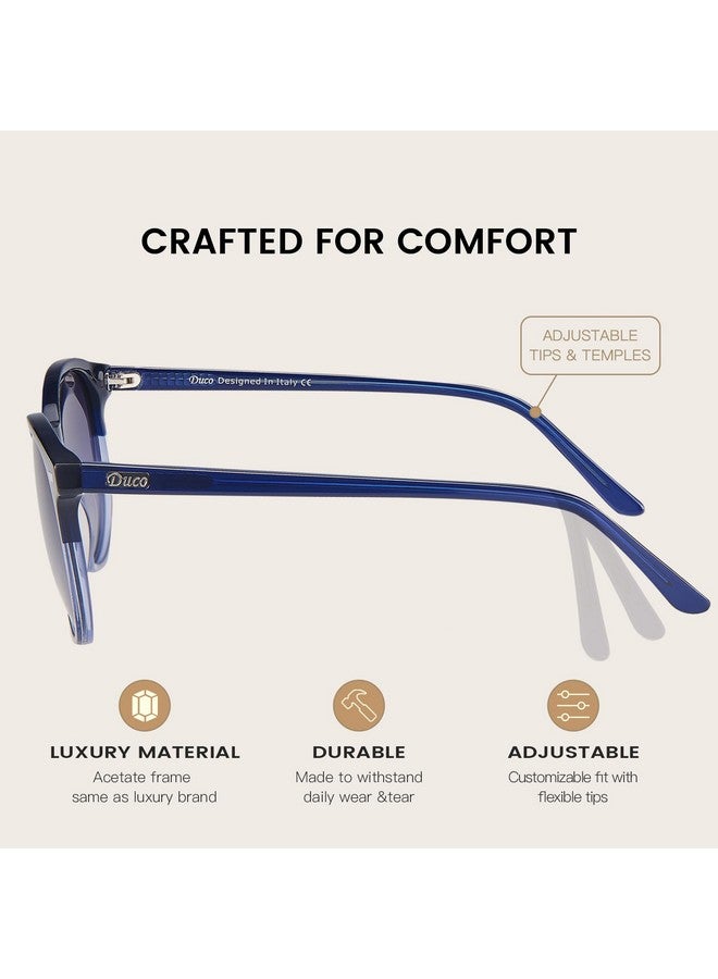 Duco Retro Round Uv400 Polarized Sunglasses For Women Men Vintage Shades Classic Acetate Trendy Fashion Sunglass Dc1230 (Dark Blue Frame Blue Lens) - Image 5