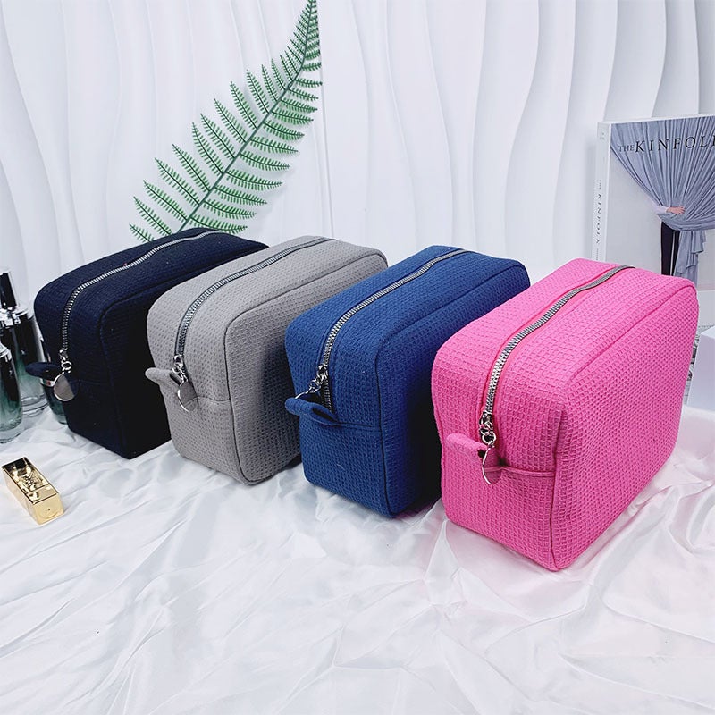 New Waffle Cosmetic Bag Large Capacity Portable Storage Bag Simple Solid Color Wash Bag Women'S Clutch Bag - Image 3