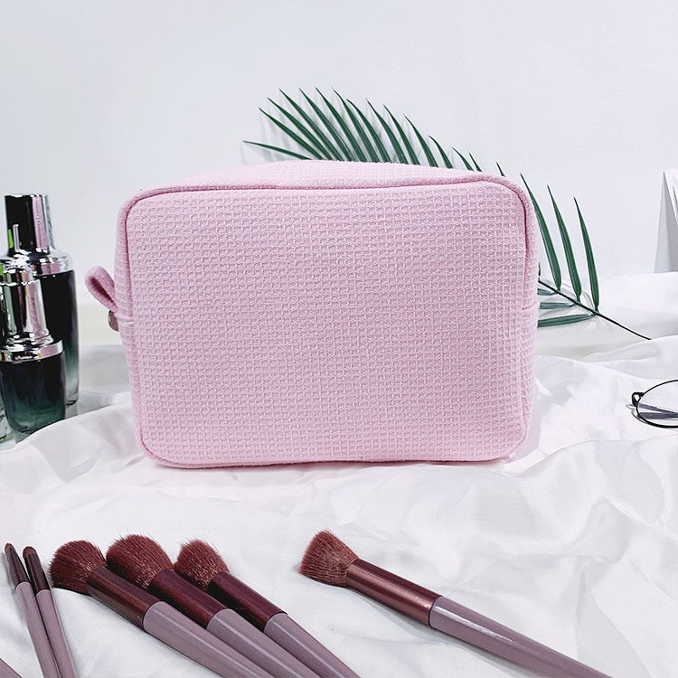 New Waffle Cosmetic Bag Large Capacity Portable Storage Bag Simple Solid Color Wash Bag Women'S Clutch Bag - Image 5