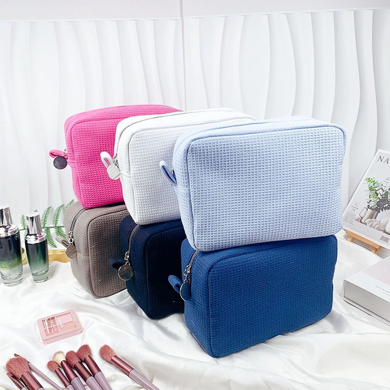 New Waffle Cosmetic Bag Large Capacity Portable Storage Bag Simple Solid Color Wash Bag Women'S Clutch Bag - Image 2