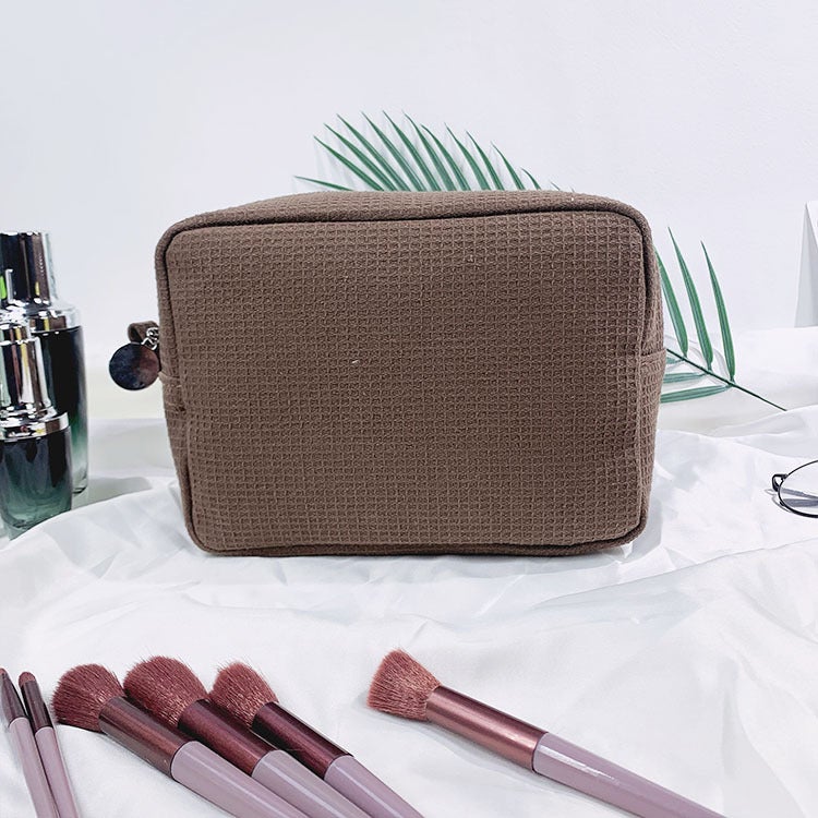 New Waffle Cosmetic Bag Large Capacity Portable Storage Bag Simple Solid Color Wash Bag Women'S Clutch Bag - Image 4