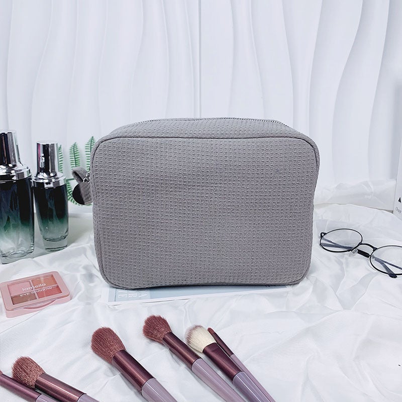 New Waffle Cosmetic Bag Large Capacity Portable Storage Bag Simple Solid Color Wash Bag Women'S Clutch Bag - Image 1