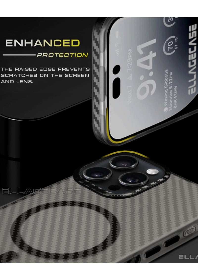 Carbon Case for iPhone 16 Pro Max, Plastic-coated Carbon, Solid Camera Protection, Shockproof, Enhanced Protection, Compatible with Magsafe and Wireless Charging