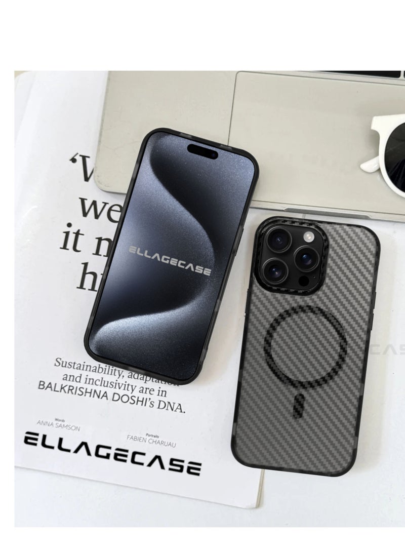 Carbon Case for iPhone 16 Pro Max, Plastic-coated Carbon, Solid Camera Protection, Shockproof, Enhanced Protection, Compatible with Magsafe and Wireless Charging