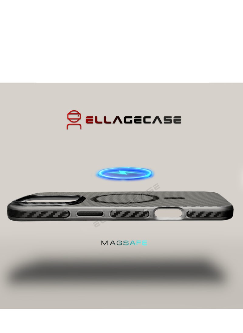 Carbon Case for iPhone 16 Pro Max, Plastic-coated Carbon, Solid Camera Protection, Shockproof, Enhanced Protection, Compatible with Magsafe and Wireless Charging