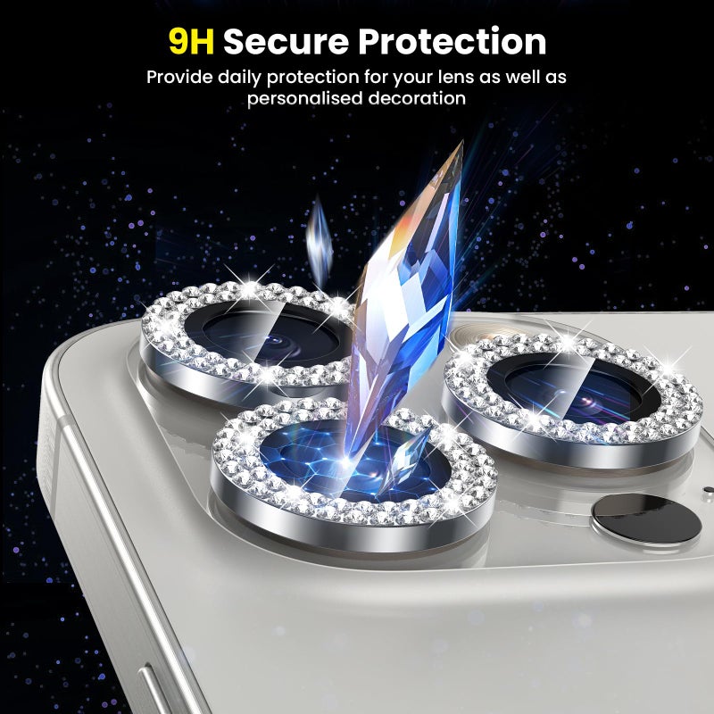 Tensea for iPhone 15 Pro/iPhone 15 Pro Max Camera Lens Protector Bling, Tempered Glass Screen Protector Protection Camera Cover Diamond Metal Individual Ring for 15 Pro 6.1" /15 Pro Max 6.7" 2023 - Image 4