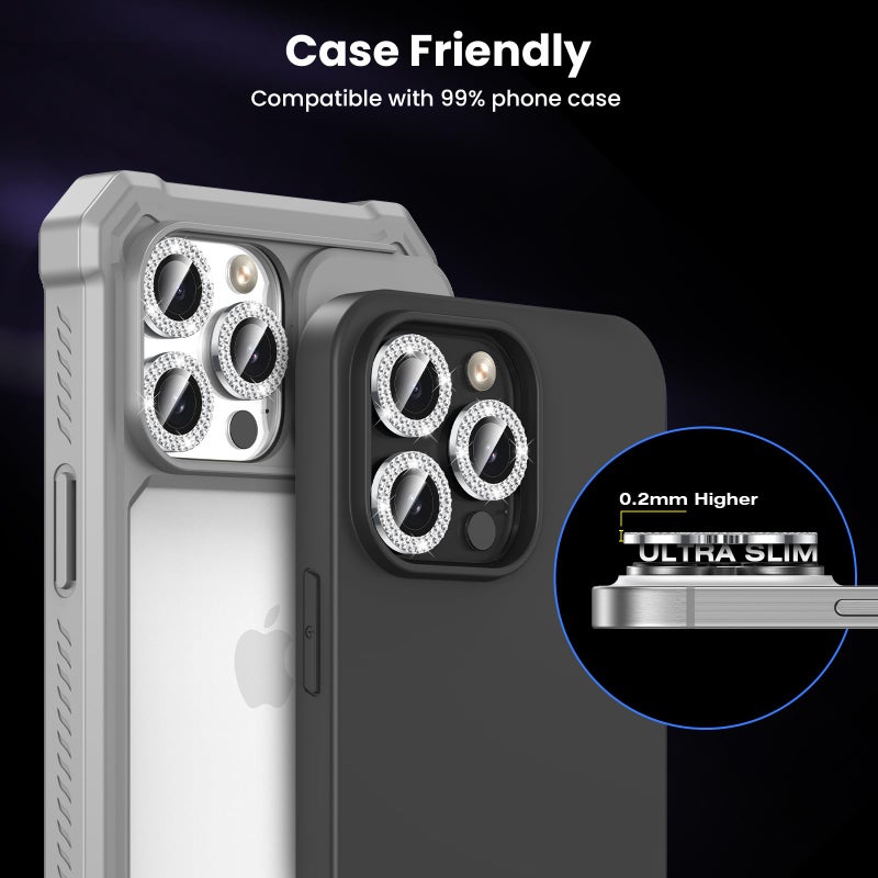 Tensea for iPhone 15 Pro/iPhone 15 Pro Max Camera Lens Protector Bling, Tempered Glass Screen Protector Protection Camera Cover Diamond Metal Individual Ring for 15 Pro 6.1" /15 Pro Max 6.7" 2023 - Image 5