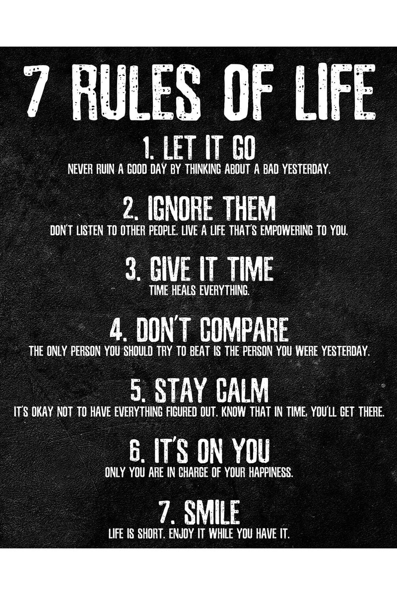 7 Rules of Life Motivational Poster - Printed on Premium Cardstock Paper - Sized 11 x 14 Inch - Perfect Print For Bedroom or Home Office - Image 1