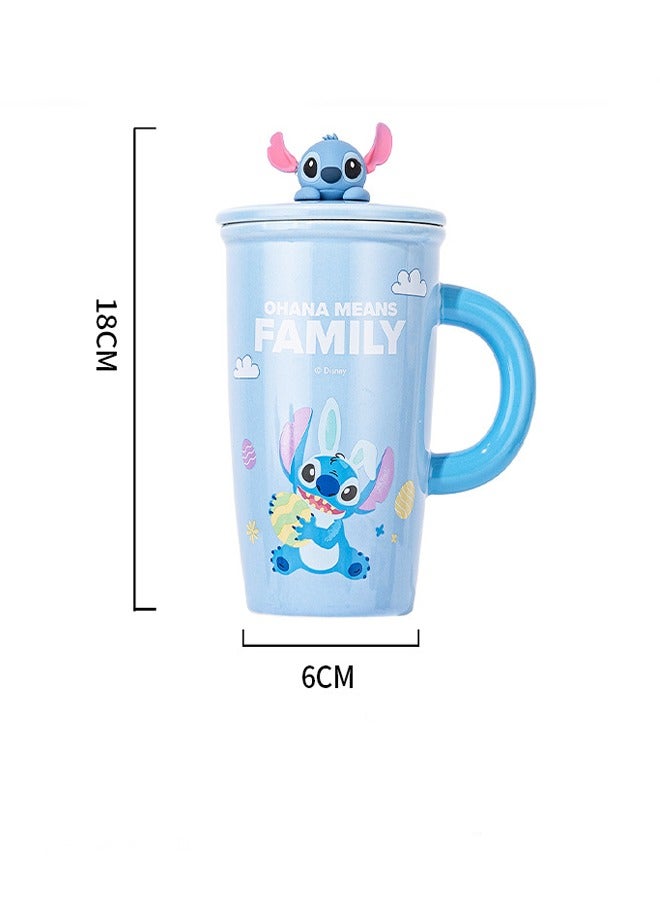 general Stitch ceramic mug with lid mug large capacity water cup girl cartoon cute gift to friends and fans - Image 3