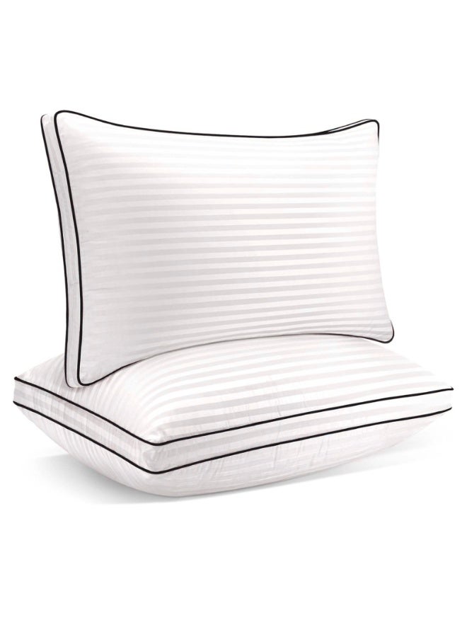 Bed Pillow, 2 Pieces, 1200 Gram Each, Size 50x75 cm, Stripe Luxury Down Alternative Filling, Soft Brushed Microfiber, Double Piping White, Pack of 2