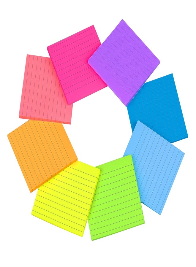 Kozerite (8 Pack) Lined Sticky Notes 4x4 Bright Stickies Colorful Super Sticking Power Memo Pads, 8 Colors, Strong Adhesive - Image 4