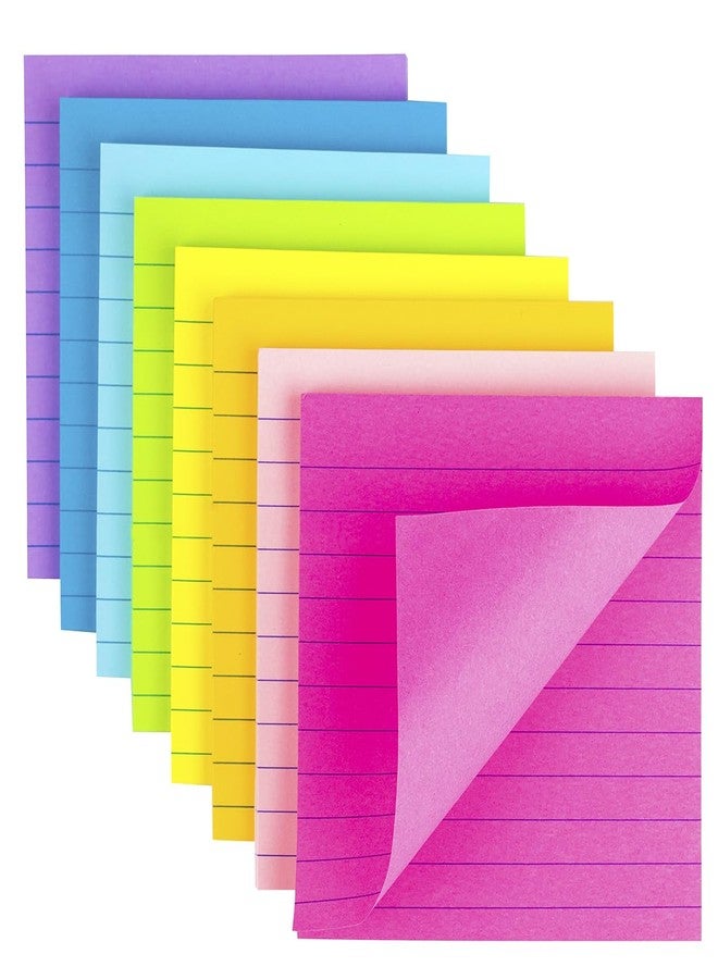 Kozerite (8 Pack) Lined Sticky Notes 4x4 Bright Stickies Colorful Super Sticking Power Memo Pads, 8 Colors, Strong Adhesive - Image 1
