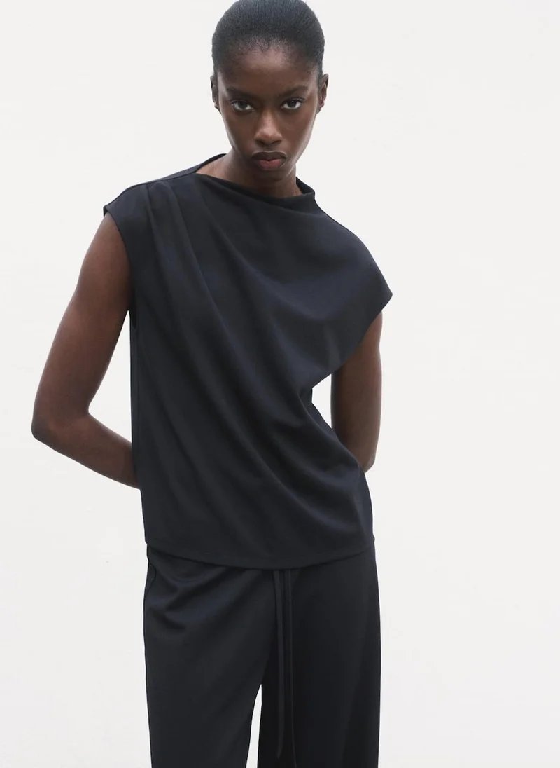 مانجو T-Shirt With Gathered Asymmetrical Neck
