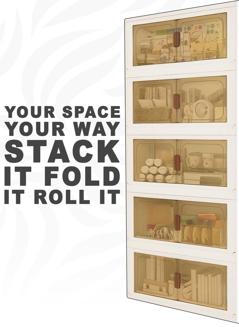 توشونكس خزانة رفوف تخزين قابلة للطي - منظم رفوف متعدد الطبقات قابل للطي مع عجلات وأبواب شفافة وخزانة تخزين شديدة التحمل للمنزل والمطبخ والمكتب وغرفة النوم والحمام وخزانة الملابس والخزانة ورف العرض - متوفرة بثلاث وأربع وخمس طبقات بأحجام متعددة - Image 3