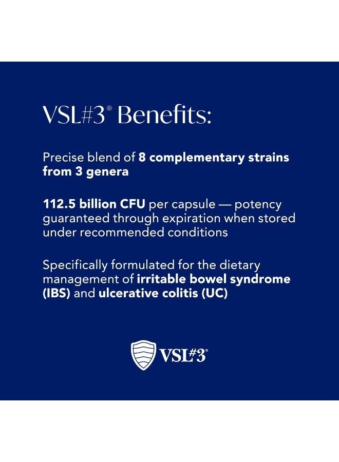 VSL#3 البروبيوتيك لصحة الجهاز الهضمي وأعراض متلازمة القولون العصبي والتهاب القولون التقرحي - 112.5 مليار وحدة تشكيل مستعمرة، عالي الفعالية، متعدد السلالات، حي، بروبيوتيك محفوظ في الثلاجة، غذاء طبي لدعم صحة الأمعاء لدى الرجال والنساء، 60 كبسولة - Image 2