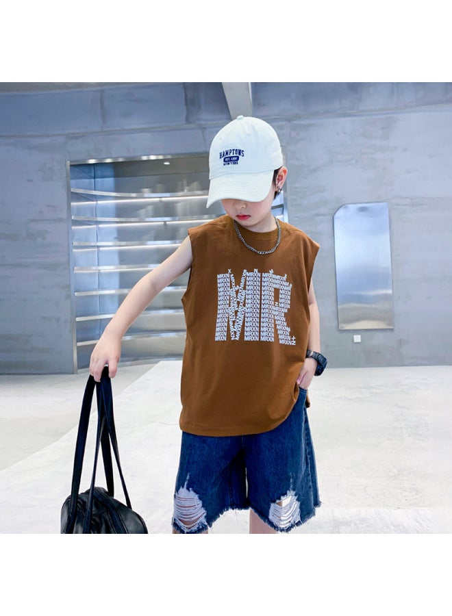Trendy Brand Loose Children's Cotton Waistcoat Summer Wear New Boys' Sleeveless Clothes Big Children's T-shirt