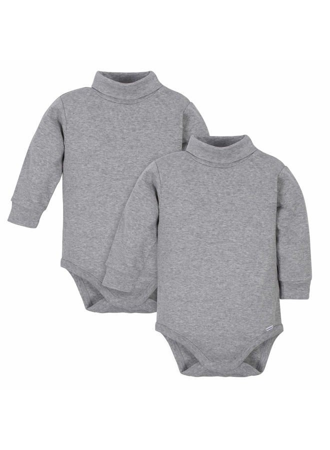 Gerber Baby Boys 2-pack Long Sleeve Turtleneck Onesies Bodysuits Footie, Gray, 6 Months US, Gray, 6 Months - Image 1