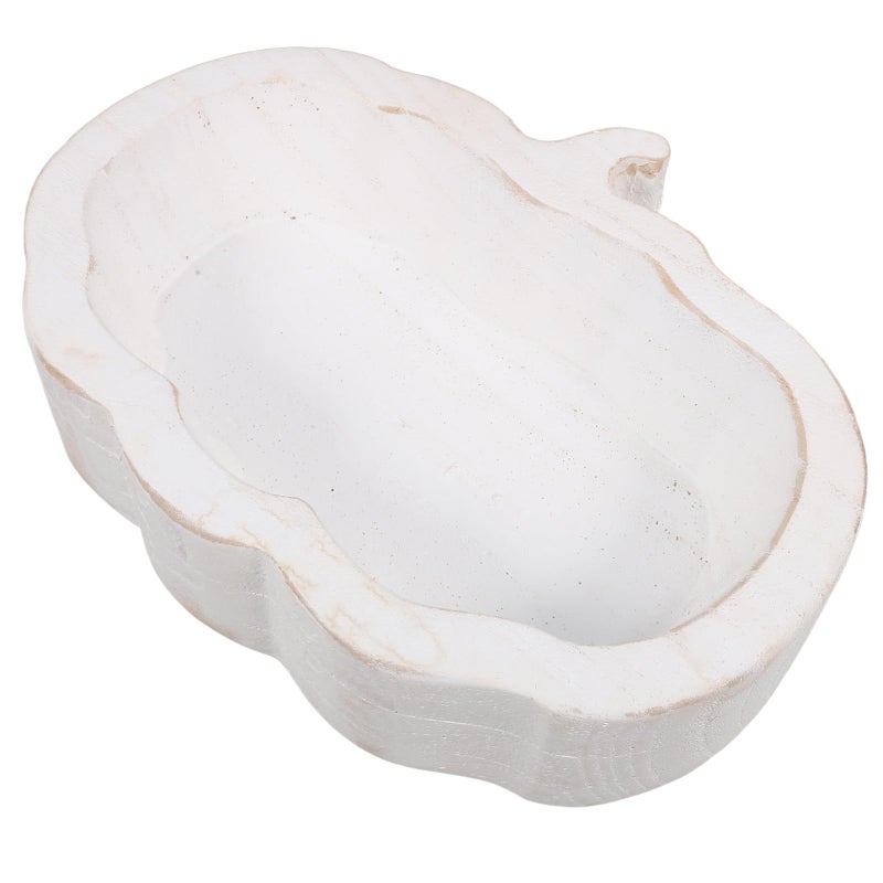 Pumpkin Shaped Wooden Salad Bowl Natural White Wood Serving Plate For Snacks - Image 2