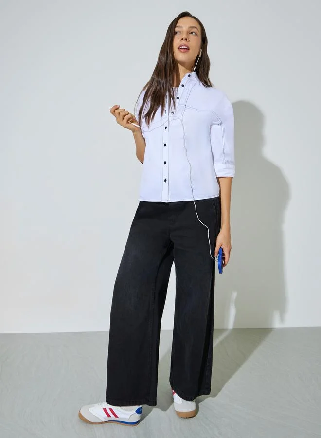 Styli Off White Oversized Shirt with Contrast Stitch