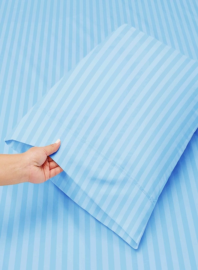 VAS COLLECTIONS Premium Glace Cotton Solid/Stripe King Bedsheet with 2 King Size Pillow Covers | Double Bed with 210 TC Glace Cotton | Size - King Size 90x100 inches - Aqua - Image 2