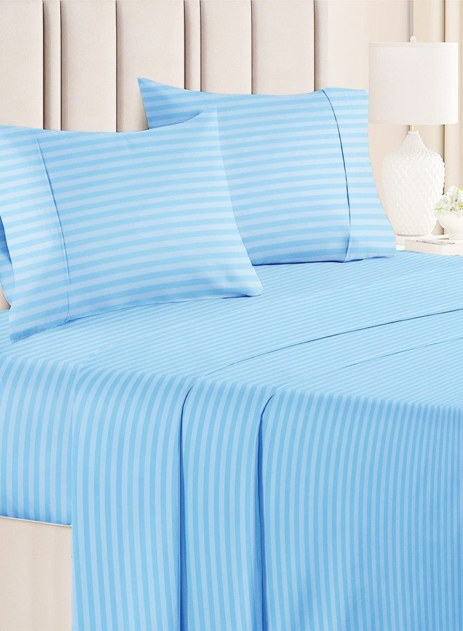 VAS COLLECTIONS Premium Glace Cotton Solid/Stripe King Bedsheet with 2 King Size Pillow Covers | Double Bed with 210 TC Glace Cotton | Size - King Size 90x100 inches - Aqua - Image 1