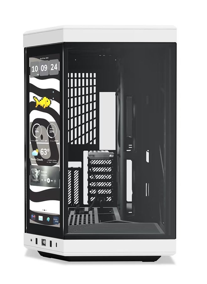 هايت علبة الألعاب Y70 Touch Infinite Gaming Case (إصدار باندا) - علبة ألعاب كمبيوتر Y70 Touch Infinite (إصدار باندا) - علبة ألعاب كمبيوتر ATX ذات الزجاج البانورامي المزدوج الحديث ذات الغرفة المزدوجة ذات التصميم الجمالي الحديث مع شاشة لمس مدمجة مقاس 14.5 بوصة وكابل ناهض PCIE 4.0  - Image 2