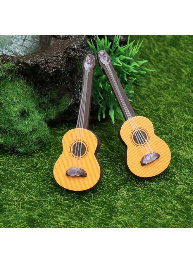 Healifty Base Guitar 2Pcs Wooden Miniature Guitar Dollhouse Mini Musical Instrument Photo Props Doll House Model Home Decoration - Image 4