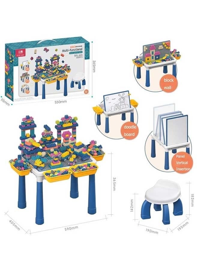 All-in-One Multi Activity Building Block Table Set Kids Multi-Functional Educational Study Block Table with Chairs and 600 Pcs Blocks Building Blocks for 3-12 Years Old Kids Toys - Image 1