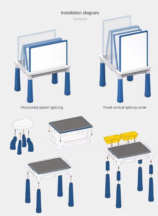 All-in-One Multi Activity Building Block Table Set Kids Multi-Functional Educational Study Block Table with Chairs and 600 Pcs Blocks Building Blocks for 3-12 Years Old Kids Toys - Image 4