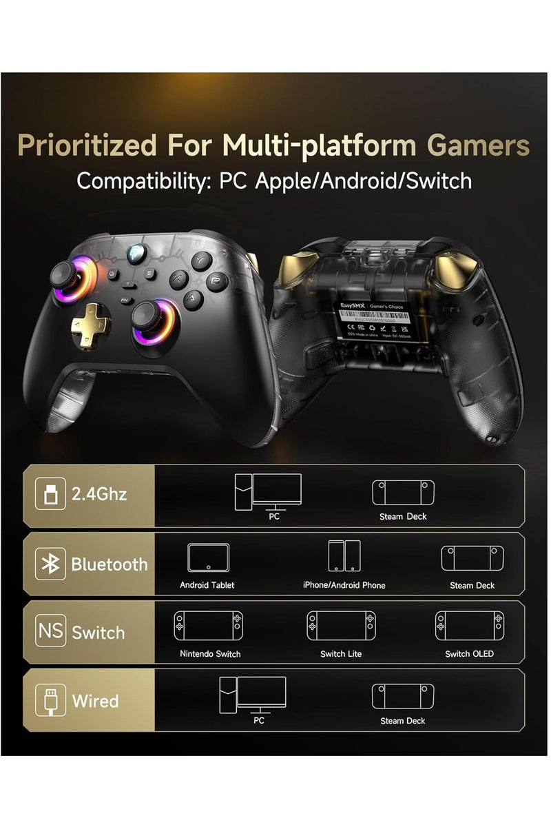 إيزي إس إم إكس وحدة تحكم لاسلكية EasySMX للكمبيوتر الشخصي مع مشغل عصا التحكم للشحن/RGB/Hall، ومفتاح تحكم D05 ببطارية قابلة لإعادة الشحن 1000 مللي أمبير في الساعة، ووحدة تحكم للهاتف المحمول للكمبيوتر الشخصي/Switch/Android/iOS Mobile - Image 4