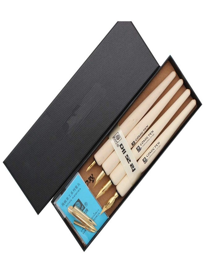 53 Arts Wooden Professional Manga Pen Dip Pen Set with 4 Nibs Manga Cartoon Comic Drawing Painting Kit - 4 Pcs - Image 1
